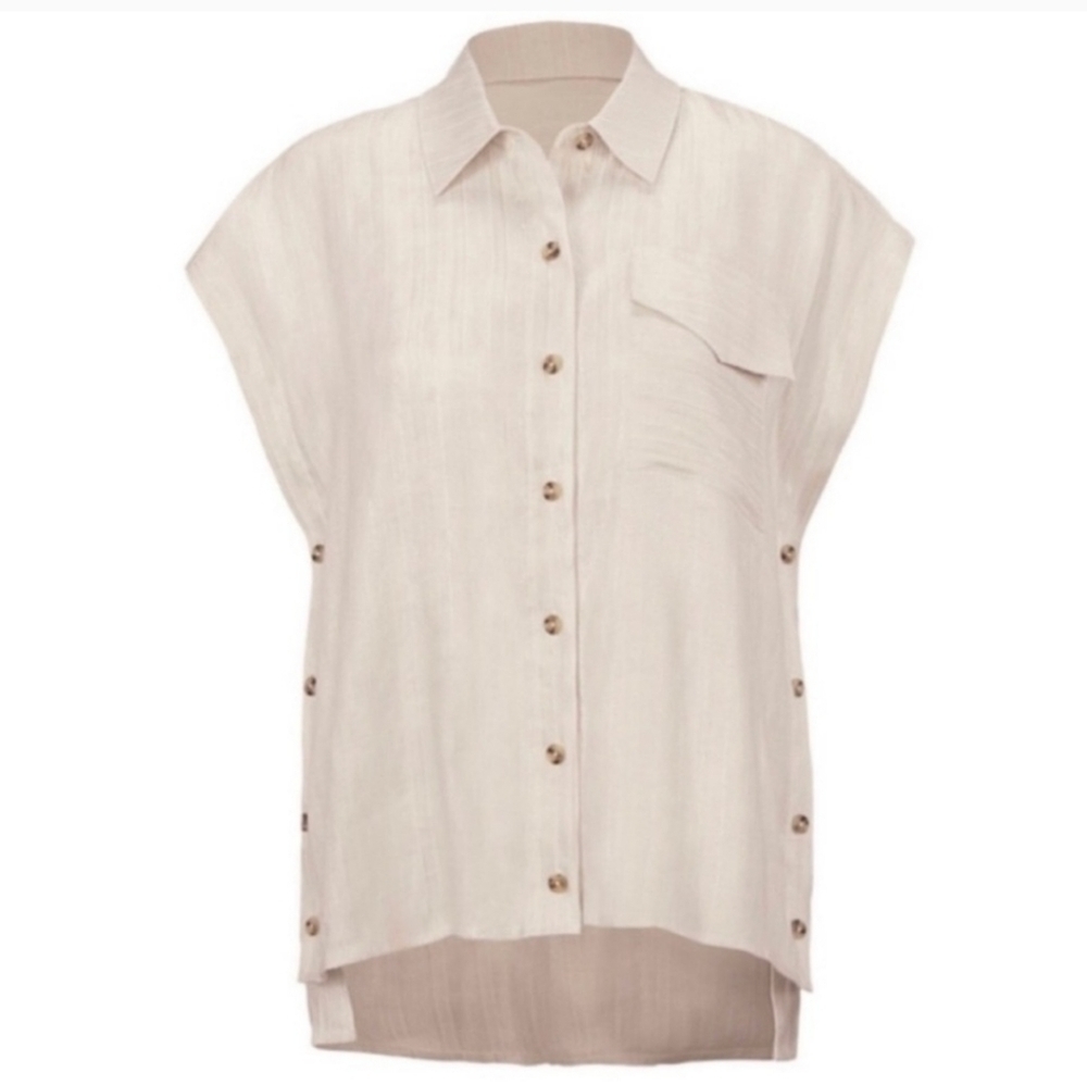 Cabi linen blend boxy button shirt 5951